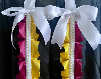 WCHS Graduation Lei | Handmade Satin Ruffle Lei w/ Pearls + Bows