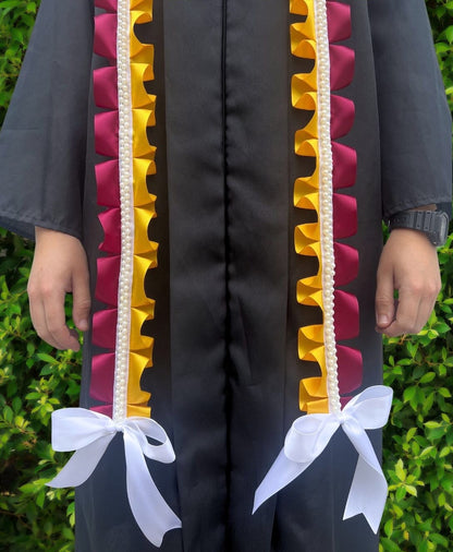 WCHS Graduation Lei | Handmade Satin Ruffle Lei w/ Pearls + Bows