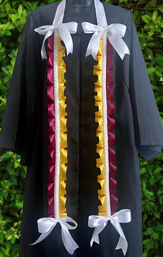 WCHS Graduation Lei | Handmade Satin Ruffle Lei w/ Pearls + Bows