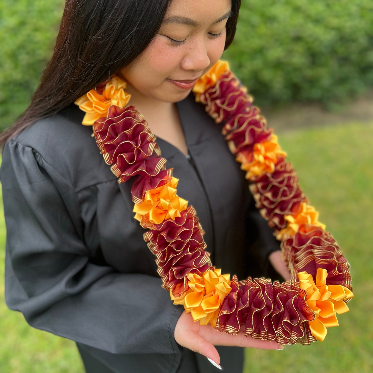 WCHS Graduation Lei | Sewn Sheer Organza Satin Petals Ribbon Lei