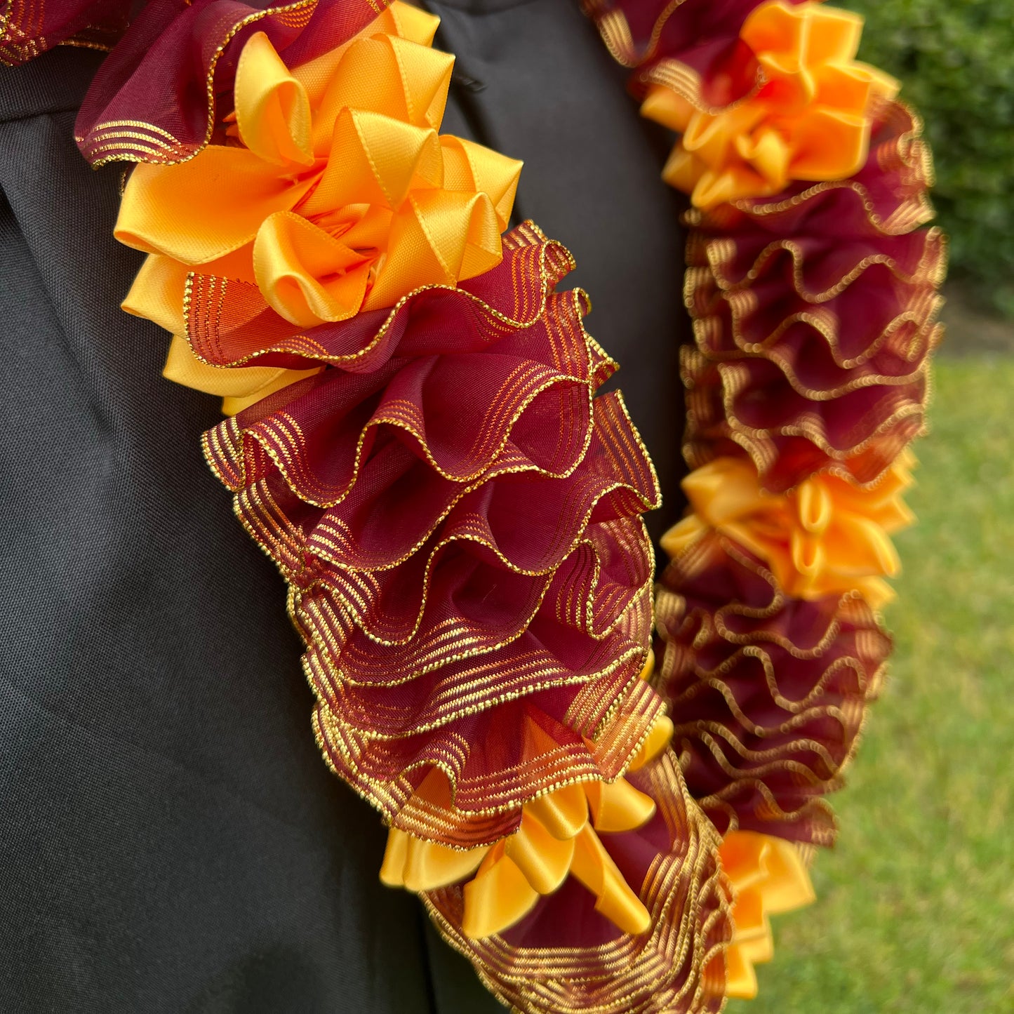 WCHS Graduation Lei | Sewn Sheer Organza Satin Petals Ribbon Lei