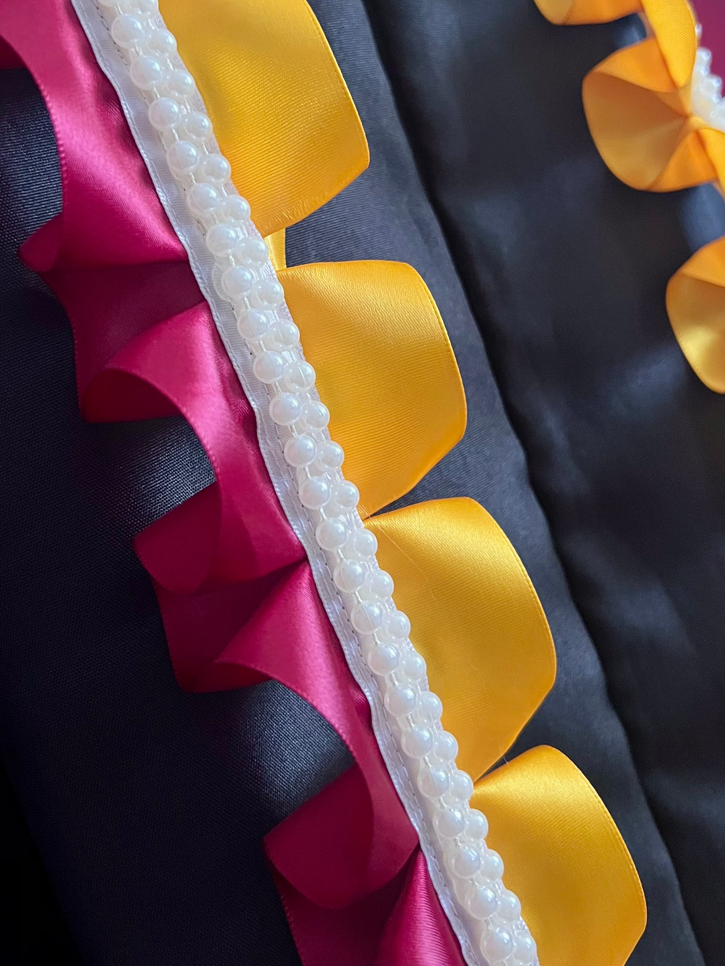 WCHS Graduation Lei | Handmade Satin Ruffle Lei w/ Pearls + Bows